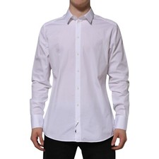DOLCE & GABBANA Shirt White Cotton GOLD Long Sleeves Formal 43/US17/XXL 450usd