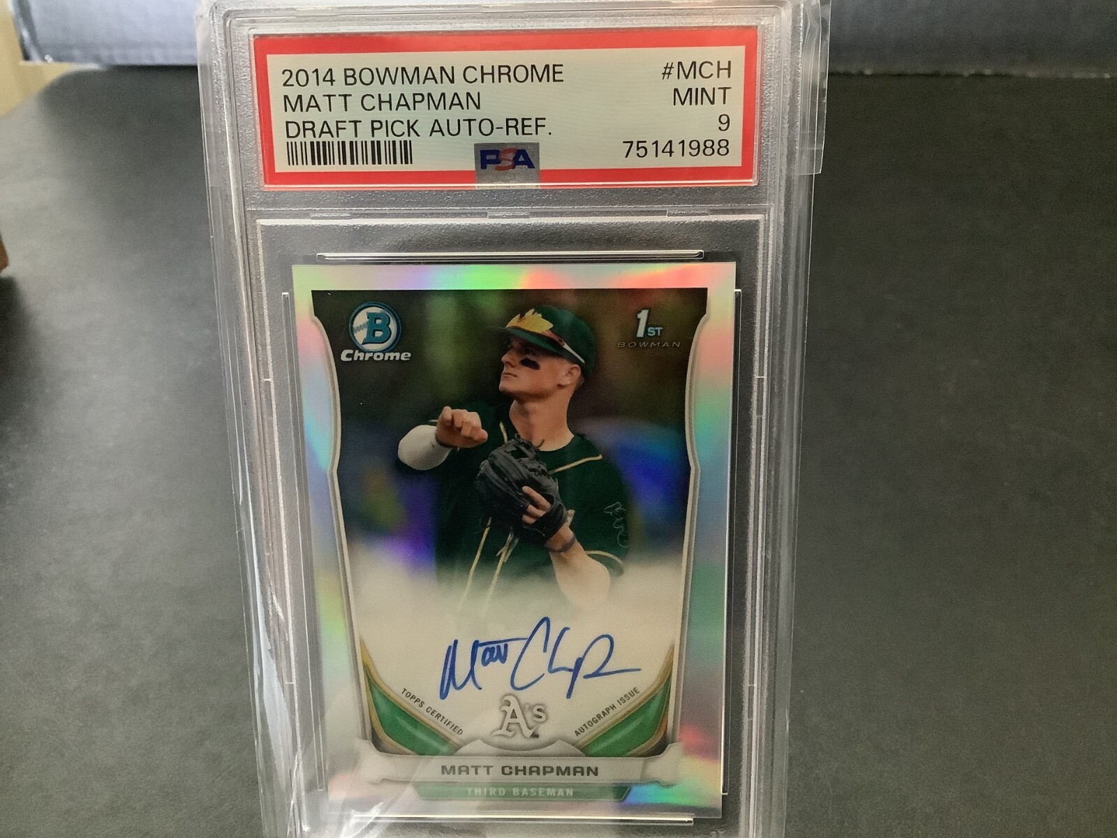 2014 BOWMAN CHROME MATT CHAPMAN #MCH DRAFT PICK AUTO REFRACTOR PSA 9