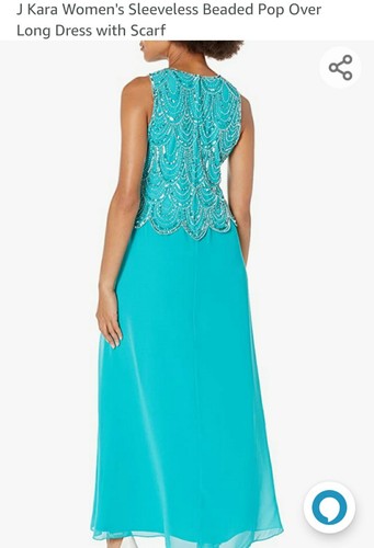 J Kara Women's Sleeveless Beaded Pop Over Long Dress with Scarf 14W - Picture 2 of 4
