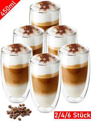 2x/4x/6x 450ml Doppelwandige Thermo Gläser Latte Macchiato Cocktail Kaffee Tee