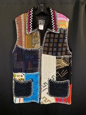 Vintage 90s Joujou Wool Full Zip Vest Sweater Patchwork Boho Hippie Festival L