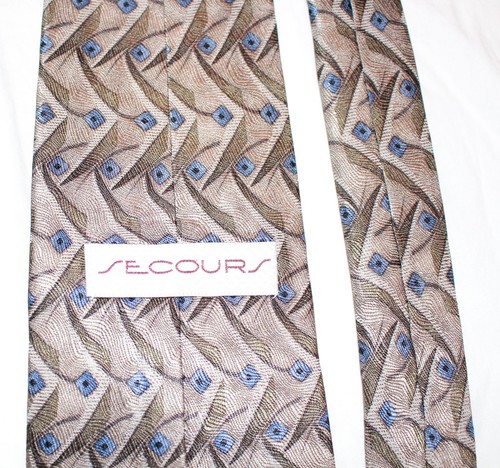 Corbata Secours marrón con hojas verdes y diamantes azules y negros 100 % seda - Imagen 5 de 8