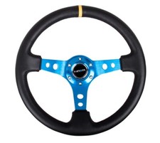 Nrg Steering Wheel Black Leather Blue Spoke W Yellow Mark 350mm 3 Deep Dish