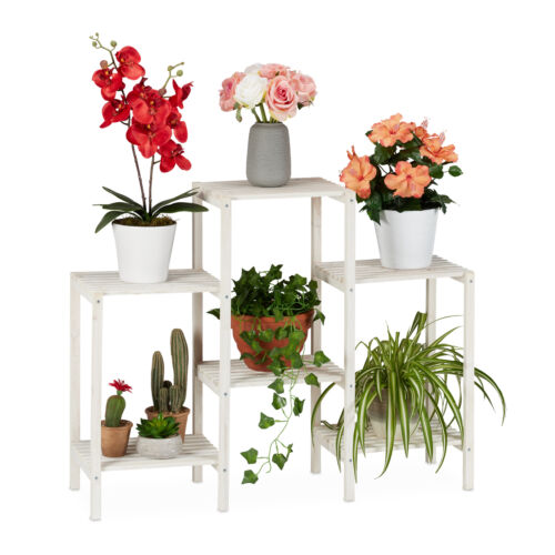 plantenrek hout - bloemenrek - plantenstandaard - plantentafel - wit - Afbeelding 1 van 21