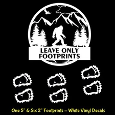 Bigfoot Leave Only Footprints Sasquatch 5" & 2" White Vinyl Decal Car Window