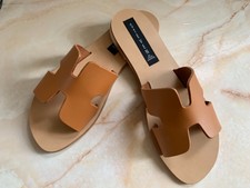 greece cognac leather slide sandals
