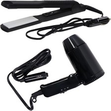 12v Black Travel, Portable, Festival & Camping In Car Hair Dryer & Straighteners