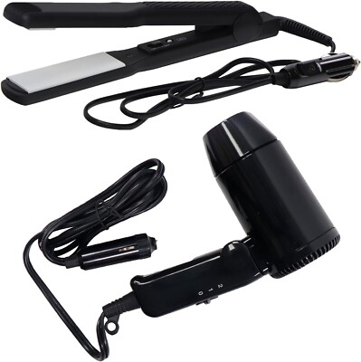 12v Black Travel, Portable, Festival Camping In Car Hair Dryer  Straighteners UK