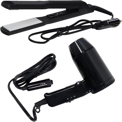 NETAGON 12v Black Travel, Portable, Festival & Camping In Car Hair Dryer & Straighteners