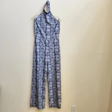 Fashion Nova Jumpsuit Women L Marmoreal Gray Abstract Halter Wide Leg Streetwear