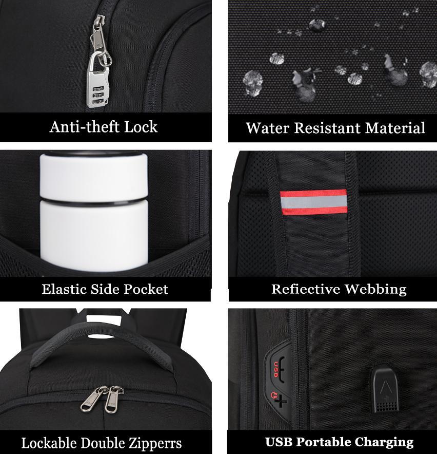Unisex 17.3" Anti-Theft Laptop Backpack Sport Travel School Bag USB Rucksack