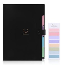 Expanding File Folder with 5 Pockets, Cute Accordion File Black 1 PACK