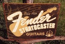 Fender Electric Guitars 1954 Stratocasters Sign Tin Vintage Garage Bar Rustic