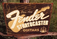 Fender Electric Guitars 1954 Stratocasters Sign Tin Vintage Garage Bar Rustic  