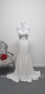 Charlotte Bridal Ivory Krepp Brautkleid mit separaten Ärmeln UK 10