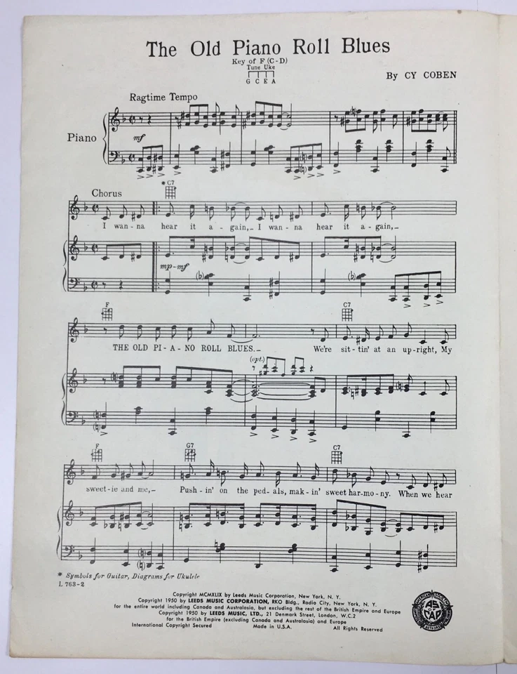Partituras de blues The Old Piano Roll de Cy Coben Leeds Music Corp 1950 Foto 2 de 4