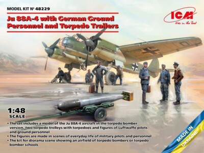 ICM 48229 Ju 88A-4 with German Ground Personal and Torpedo Trailers in 1:48