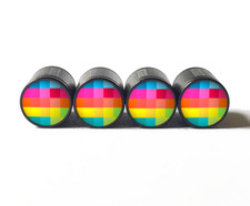 Pattern Design Style 7 Tire Valve Caps - Black Aluminum - Set Of Four