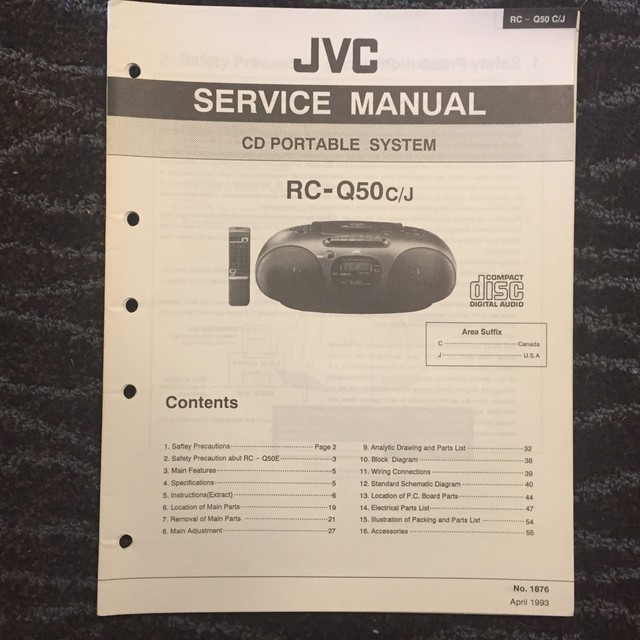 Original JVC Service Manual for RC Model Boomboxes CD Cassette Radio
