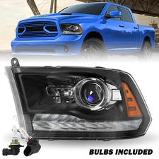 LEFT SIDE FOR 2013-2018 Dodge Ram 1500 2500 3500 LED DRL BLACK AMBER HEADLIGHTS