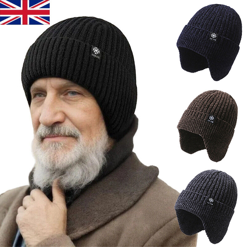 Winter Warm Men Beanie Hat Knit Work Hat With Ear Flaps Outdoor Sport