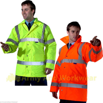B Seen Hi Viz Visibility Mens Quality Traffic Parka 3/4 Jacket Waterproof Safety