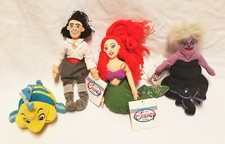 4 Disney Bean Bag LITTLE MERMAID Ariel Prince Eric Ursula with Tags  Flounder