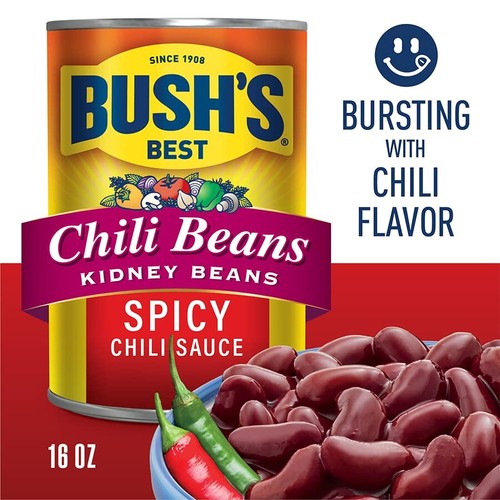 BUSH'S BEST 16 oz Canned Spicy Dark Red Chili Beans Source of Plant Based Pro... - Picture 2 of 5