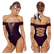 Blue Life Swim Black off the Shoulder Swimsuit NWOT Size Medium Black One-Piece