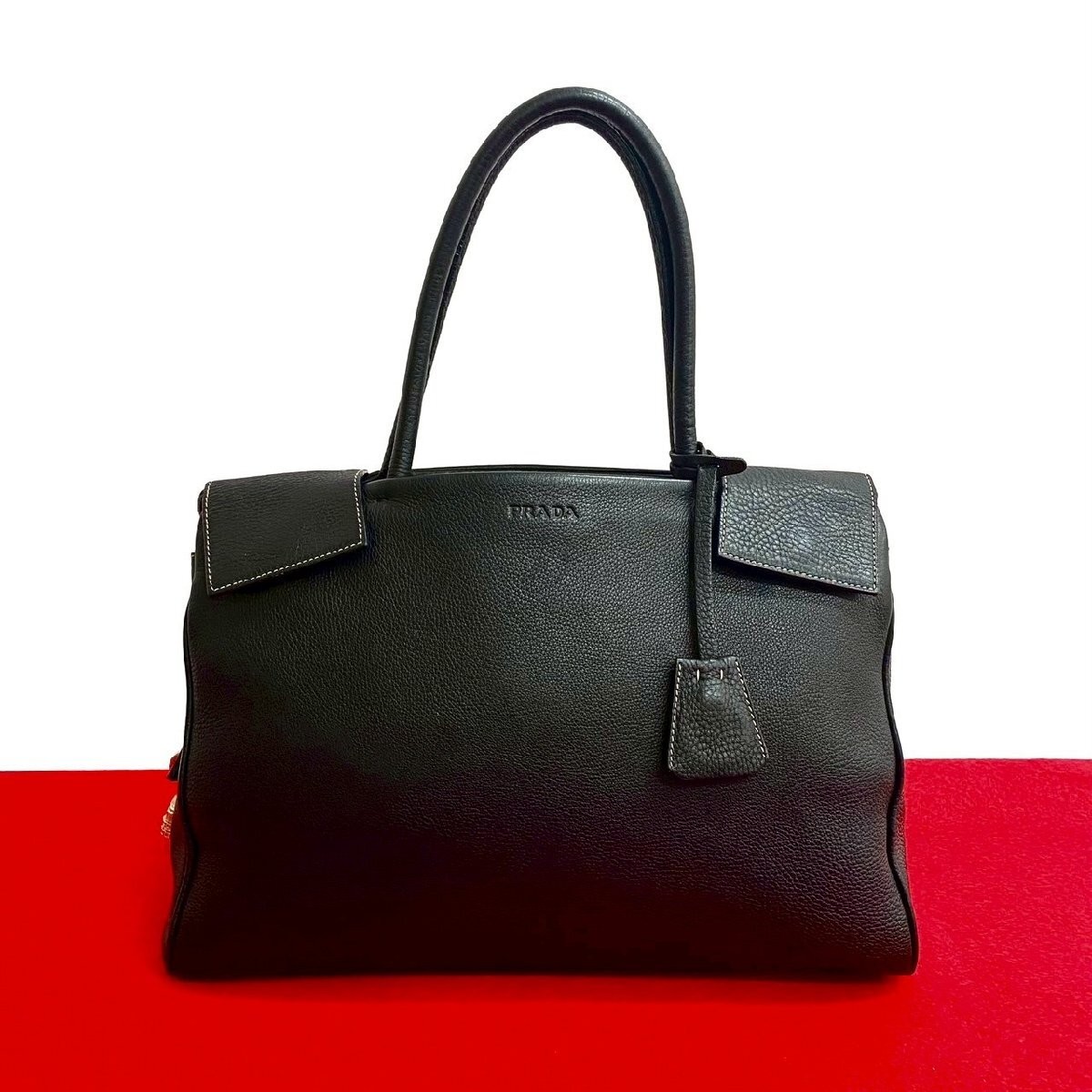 Prada Mini Tote Handbag in Genuine Leather with Logo Emboss A4 Size