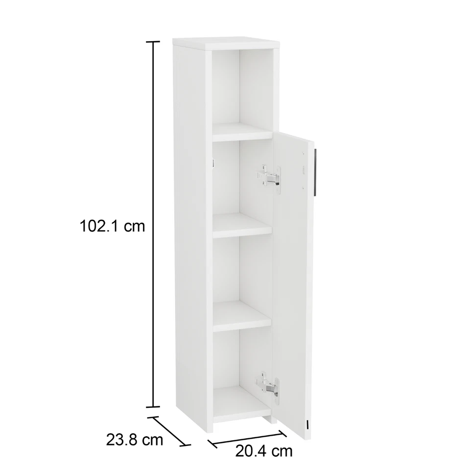 Badschrank Hochschrank 102x20x24 cm, weiß matt, schmal, leichter Aufbau, für Bad - Bild 3 von 4
