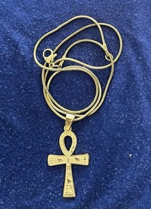 Authentic Gold Plated 316L Egyptian Ankh Key Of Life Necklace 18” Chain