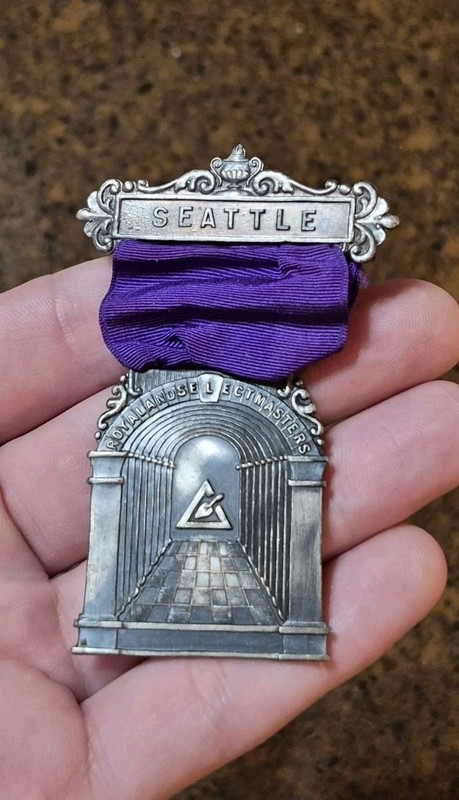 RARE 1903 SEATTLE WASHINGTON MASONIC ROYAL & SELECT MASTERS MEDAL BADGE RIBBON 