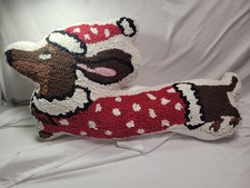 Dachshund Christmas Hooked pillow 25 X 14 NWT