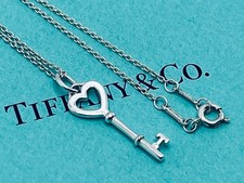 TIFFANY  Co. Heart Key Charm Necklace Pendant Sterling Silver 925 With Pouch