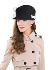 Wool Felt Mesh Equestrian Hat For Women Party Church Beret Hats With Bow Veil