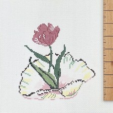Plum Stitchery hand painted needlepoint canvas 13ct Shell series red Rose 8x7