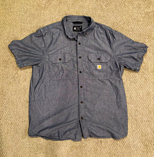 Carhartt Men's Loose Fit Cotton Chambray Short Sleeve Work Shirt Blue L