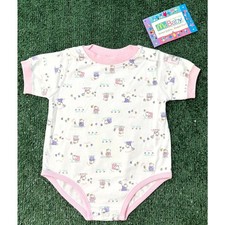 Vintage 90s Mc Baby Creeper Bodysuit Girls Size 3-6 Months Pink Bunny Butterfly
