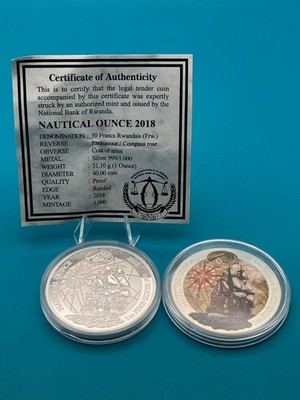2018 Ruanda Nautical 1oz SILBER PROOF HMS ENDEAVOUR + RARE 1oz FARBVERSION