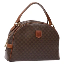 CELINE Macadam Canvas Hand Bag PVC Leather Brown Gold Auth yk19174
