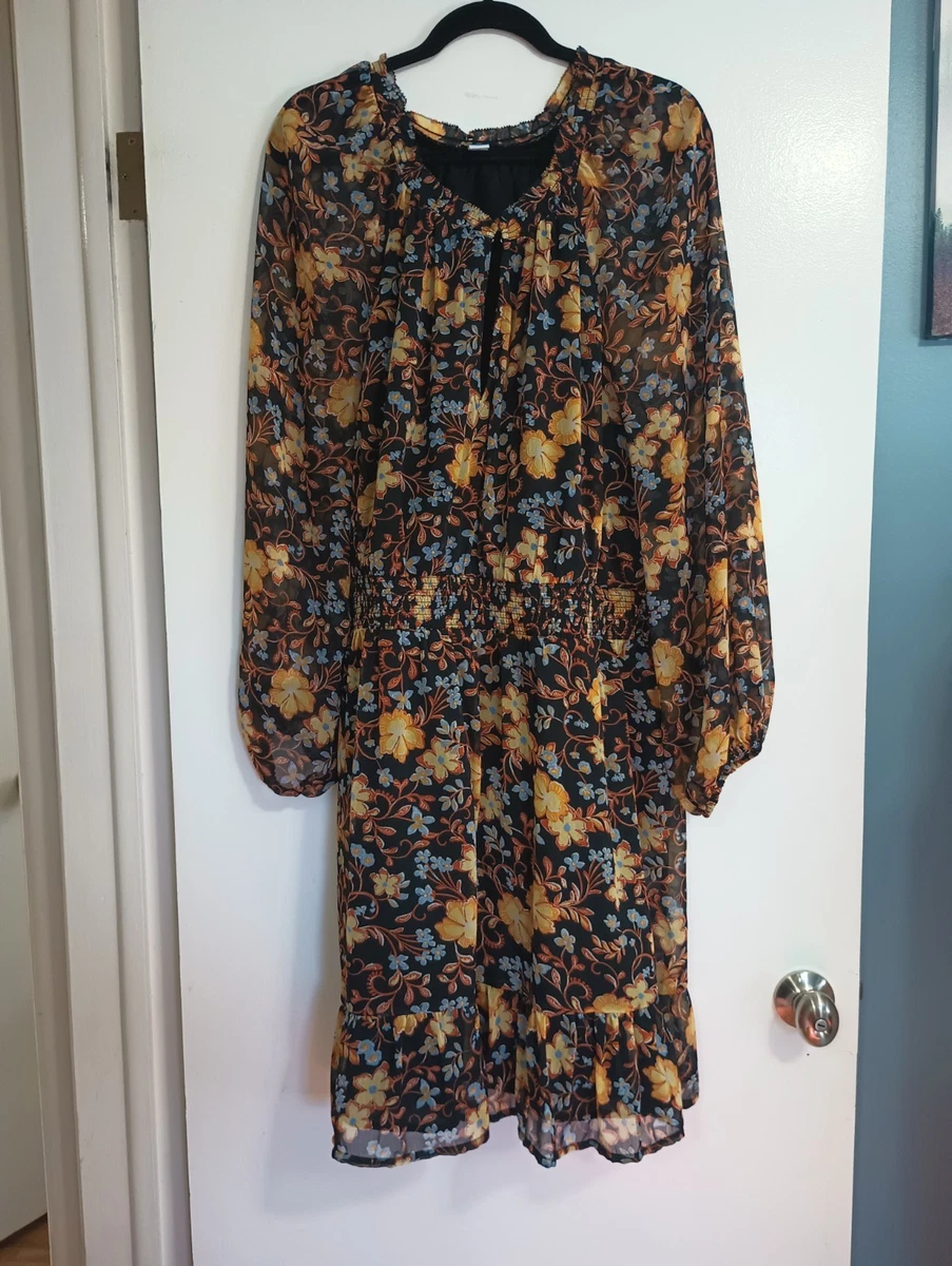 old navy blue floral long sleeve dress Old Navy Poet Swing Dress Size XL Blue Floral