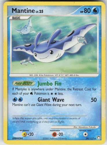 Mantine 29/123 Mysterious Treasures Pokemon Moderately Played MP