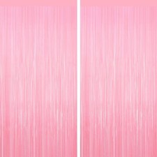 Pastel Pink Tinsel Backdrop Foil Fringe Curtains - 2 Packs Door Streamers Backdr
