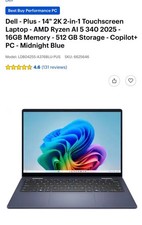 Dell Plus 14 2-in-1 Touchscreen Laptop AMD Ryzen AI 5 16GB 512GB 2K Blue