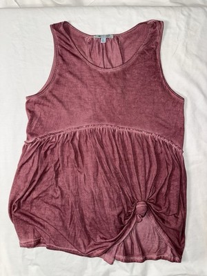 She + Sky Mauve Mineral Wash Babydoll Tank Top Lace Up Back Boho Size Large