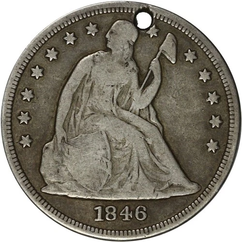 1846 Seated Liberty Dollar - Looks VG Details - Hole at 1 o'clock