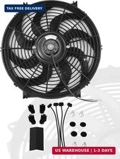 12" inch Slim Fan Pull Electric Radiator Cooling Fans 12V Mount Kit Unversal Bla