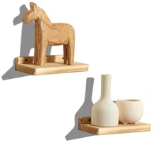 Small Floating Shelf for Wall Set of 2 Natural Wood 8Inch Mini Wall Shelves D...