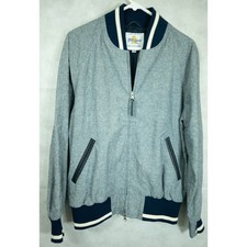 NEW GB Sport Golden Bear Varsity Bomber Jacket Medium Blue Linen Cotton USA Made